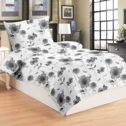 Povlečení 2 dílné mikroplyš ŠEDOBÍLÁ KYTKA 140x200, 70x90