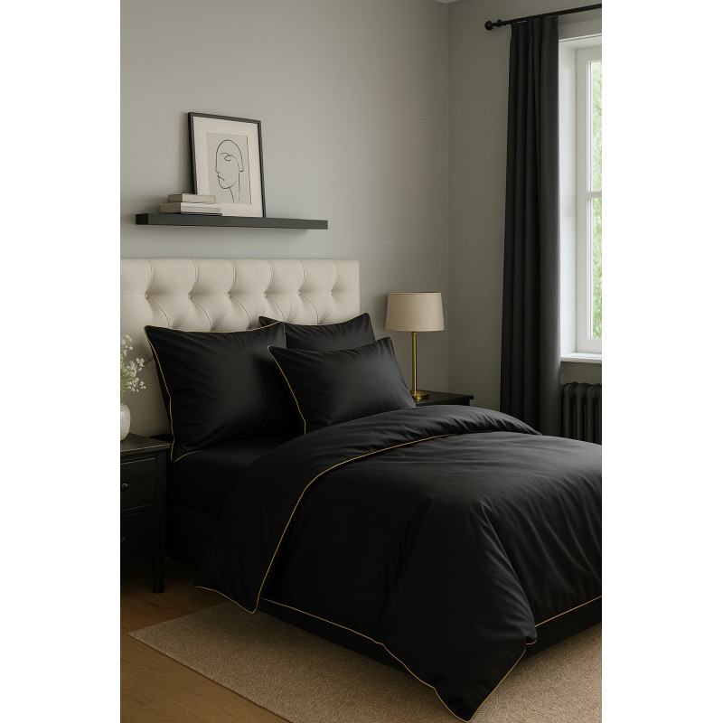 Francouzské povlečení  Pure Collection mako satén černé  220x200, 2 ks - 70x80cm