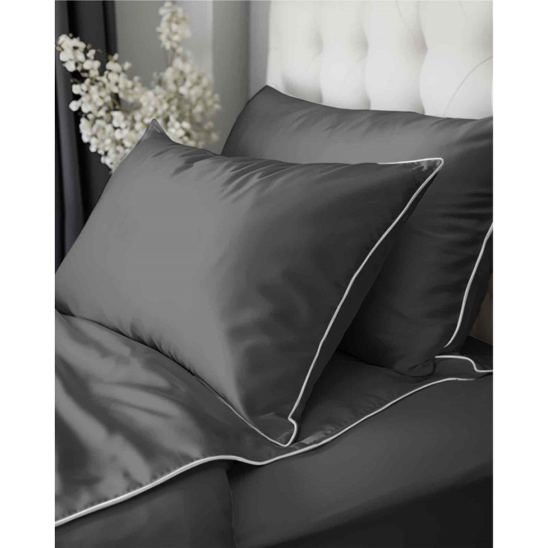 Francouzské povlečení  Pure Collection mako satén tmavě šedé  220x200, 2 ks - 70x80cm