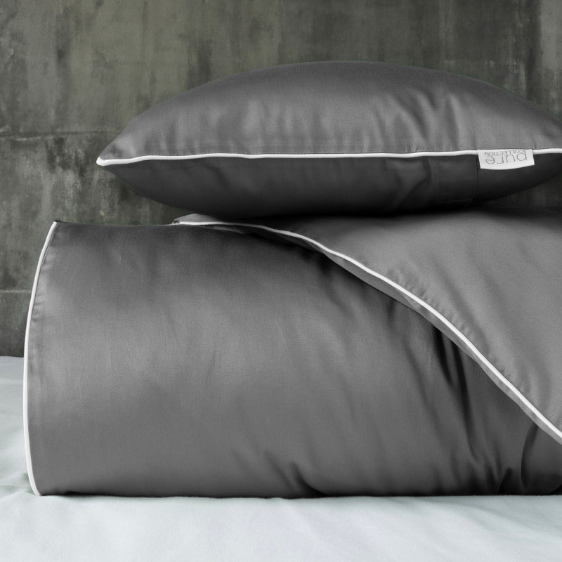 Francouzské povlečení  Pure Collection mako satén tmavě šedé  220x200, 2 ks - 70x80cm