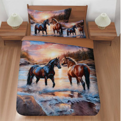 3D Povlečení mikrosaten Koně při soumraku 3ks