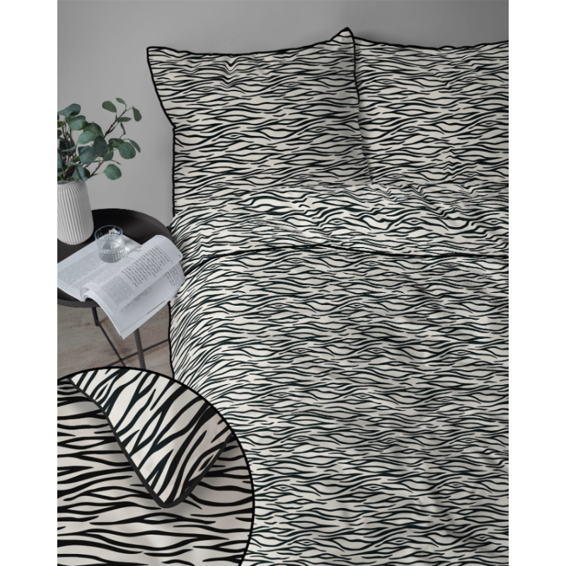 Francouzské 3dílné perkálové povlečení Abstract Lines béžovo-černé 5591B, 220x200+2X 70x80