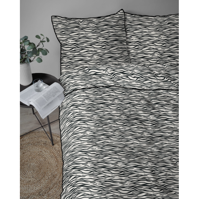 Francouzské 3dílné perkálové povlečení Abstract Lines béžovo-černé 5591B, 220x200+2X 70x80