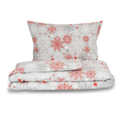 Vánoční flanelové povlečení VLOČKY červenošedé