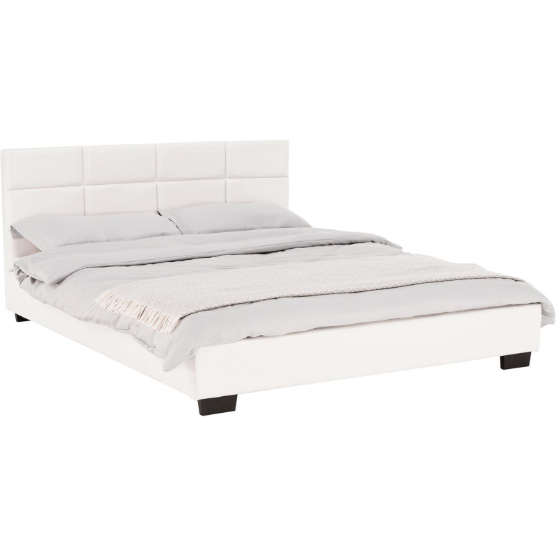 Manželská postel s roštem, 160x200, bílá ekokůže, MIKEL