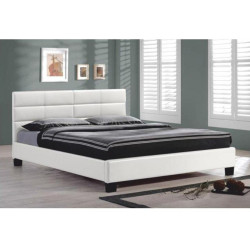 Manželská postel s roštem, 160x200, bílá ekokůže, MIKEL