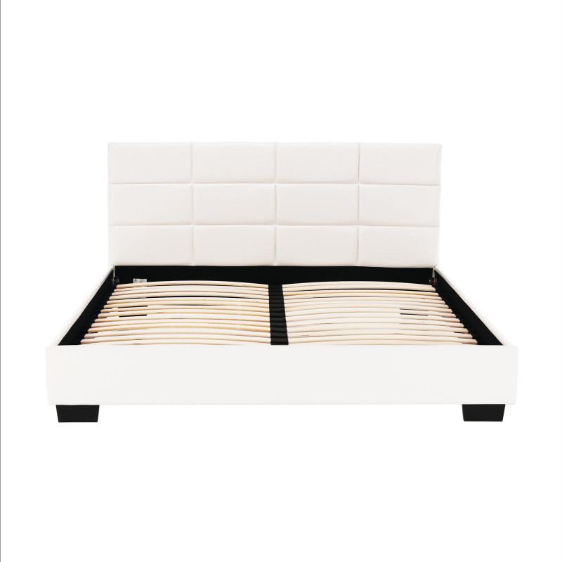 Manželská postel s roštem, 160x200, bílá ekokůže, MIKEL