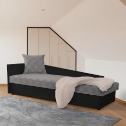 Válenda JUDIT 80x200 s úložným prostorem, levé provedení, látka Mura černá/vzor M 35
