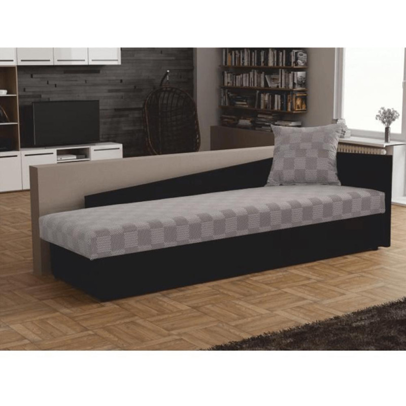 Válenda JUDIT 80x200 s úložným prostorem, pravé provedení, látka Mura černá/vzor M 35