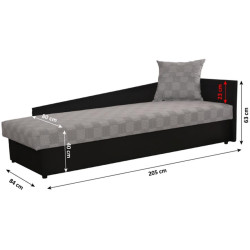 Válenda JUDIT 80x200 s úložným prostorem, pravé provedení, látka Mura černá/vzor M 35