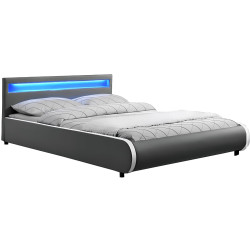 Manželská postel DULCEA 160×200 šedá s RGB LED osvětlením