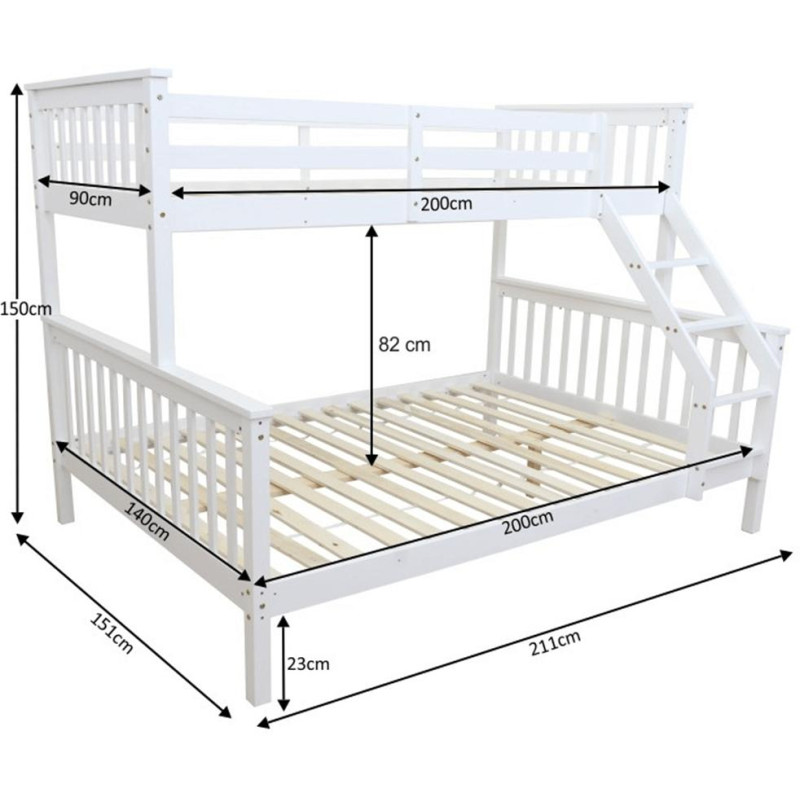 Patrová postel BAGIRA 90/140x200 bílá pro 3 osoby