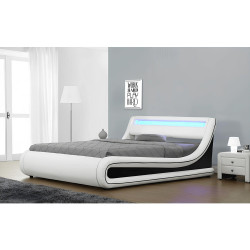 Manželská postel 160x200 s RGB LED osvetlením, bíla/cerná, MANILA NEW