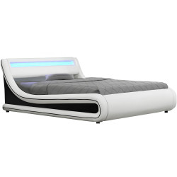 Manželská postel s RGB LED osvětlením, bílá / černá, 180x200, MANILA
