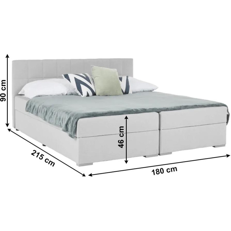 Boxspringová postel 180x200, světle šedá, FERATA KOMFORT