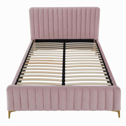 Čalouněná postel 140x200 KAISA růžová Velvet se zlatými nohami
