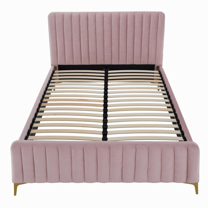 Čalouněná postel 140x200 KAISA růžová Velvet se zlatými nohami