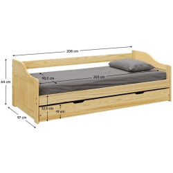 Postel s přistýlkou LAURA NEW 90x200 přírodní masiv
