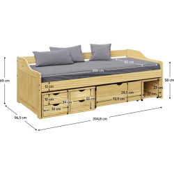 Postel 90x200 s úložným prostorem, přírodní, masiv, MAXI NEW