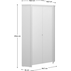 Rohová skříň ERODIN bílá – úspora místa a úložný prostor