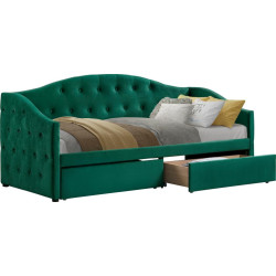 Postel ZASKA 90×200 zelená Velvet se 2 šuplíky