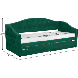 Postel ZASKA 90x200 s úložným prostorem, zelená Velvet látka
