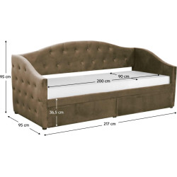 Postel ZASKA 90x200 s úložným prostorem, hnědá Velvet látka,