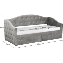 Postel ZASKA šedá  90x200 s úložným prostorem, Velvet látka,