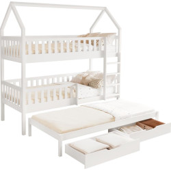 Montessori patrová postel VENITA TYP 1 90x200 bílá s přistýlkou