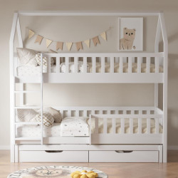 Montessori patrová postel 90x200 s přistýlkou, bílá, VENITA TYP 1