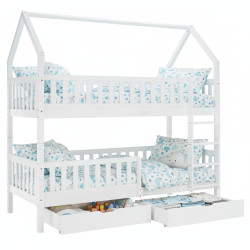 Montessori patrová postel VENITA TYP 2 90x200 bílá domeček