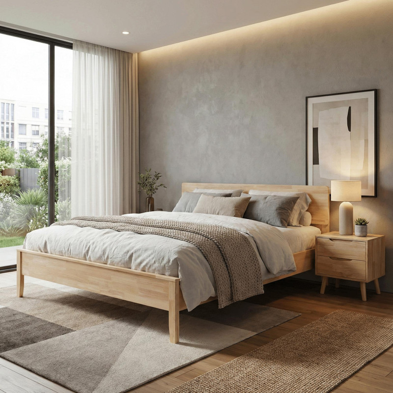 Manželská postel NOEMI 160x200 masivní dřevo přírodní