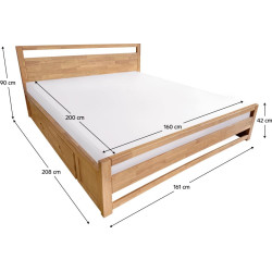 Manželská postel, 160x200, masivní dřevo, přírodní, SHEILA