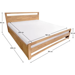 Manželská postel, 180x200, masivní dřevo, přírodní, SHEILA