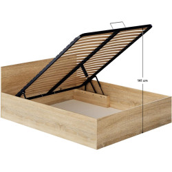 Postel 160x200 s kovovým roštem a úložným prostorem, dub sonoma, DOLI