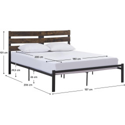 Manželská postel s roštem 180x200, dub rustikal/kov,  ANEYA