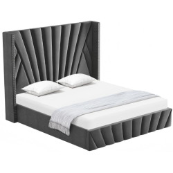 Postel PENELOPE 180x200 tmavě šedá velvet s úložným prostorem