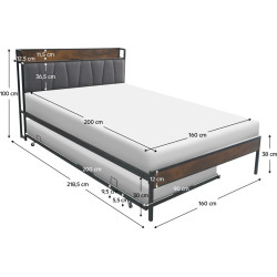 Postel NORDO 160x200 s přistýlkou, LED a USB porty