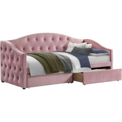 Postel ZASKA 90×200 růžová Velvet se 2 šuplíky