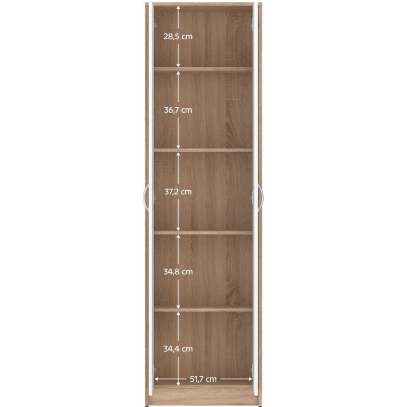 Úzká skříň VIRA-MECKI NEW dub sonoma bílá s policemi