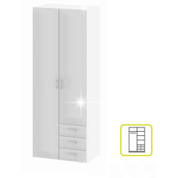 Skříň GWEN 70425 bílý lesk se šuplíky a věšákem