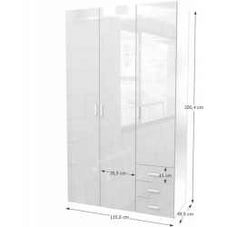 Skříň GWEN 70427, 3 - dveřová, bílá extra vysoký lesk HG