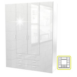 Skříň GWEN 70429 bílý lesk s policemi a šuplíky