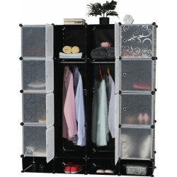 Modulární šatní organizér, černá / mléčná bílá, RODAN TYP 2