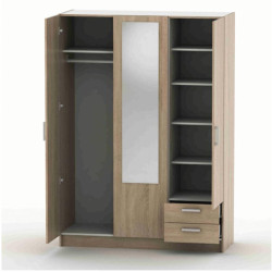 Skříň BETTY 7, 3-dveřová se zrcadlem, dub sonoma BE07-001-00