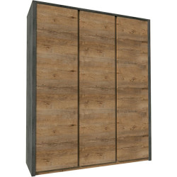 Skříň třídveřová, dub lefkas tmavý/smooth šedý, MONTANA S3D