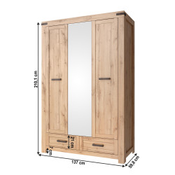 Skříň MORATIZ 3D2S se zrcadlem, dub wotan