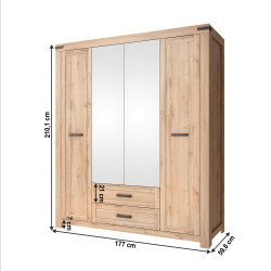 Skříň MORATIZ 4D2S se zrcadlem, dub wotan