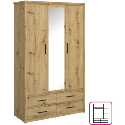 Skříň AIRON 3D4S dub artisan se zrcadlem a zásuvkami