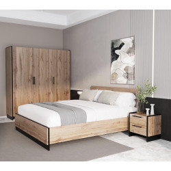 Skříň  AMONI 3D třídveřová, dub wotan/černá